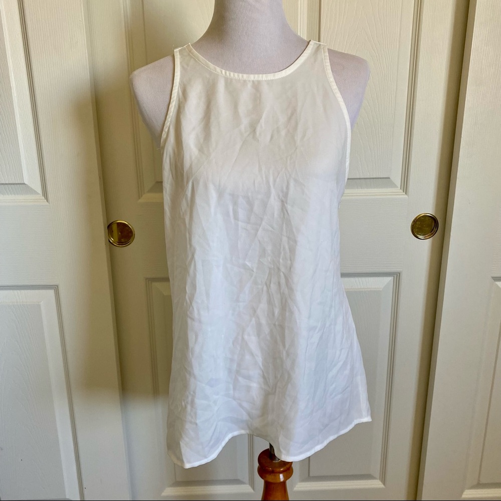 White Open Back Crossback Sleeveless Tank Top Swing‎ Flowy Summer Boho Chic Sz L